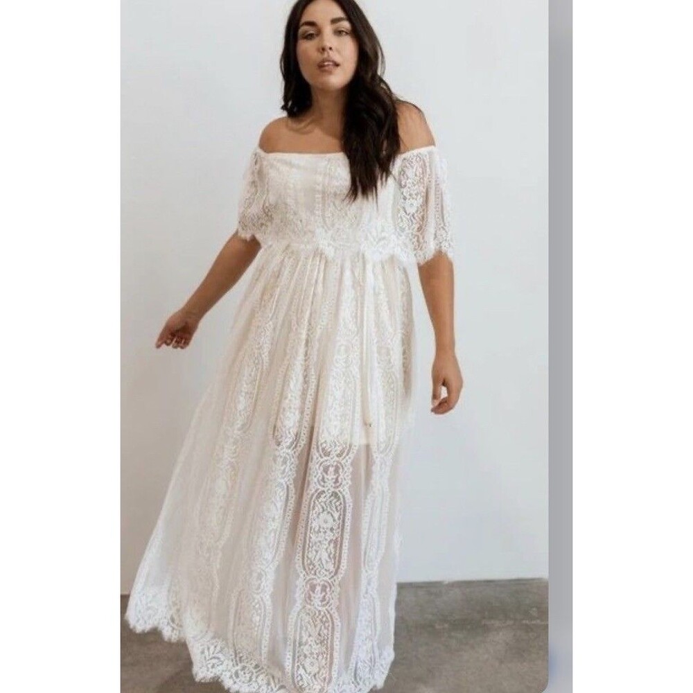 Baltic Born Caroline Lace Maxi Dress Sz M Off Shoulder Sheer Romantic Photoshoot